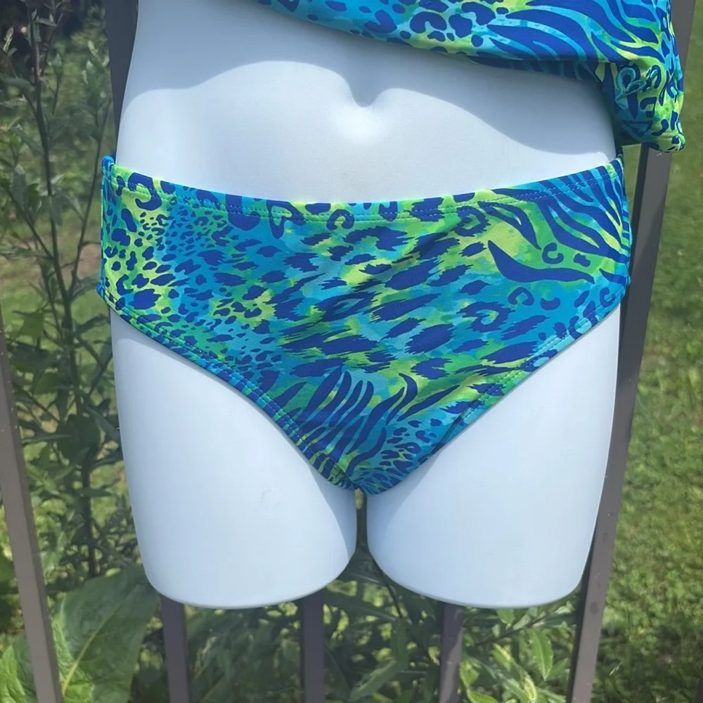 Justice Blue and Green Two Piece Swimsuit with Halter Neck Size 12